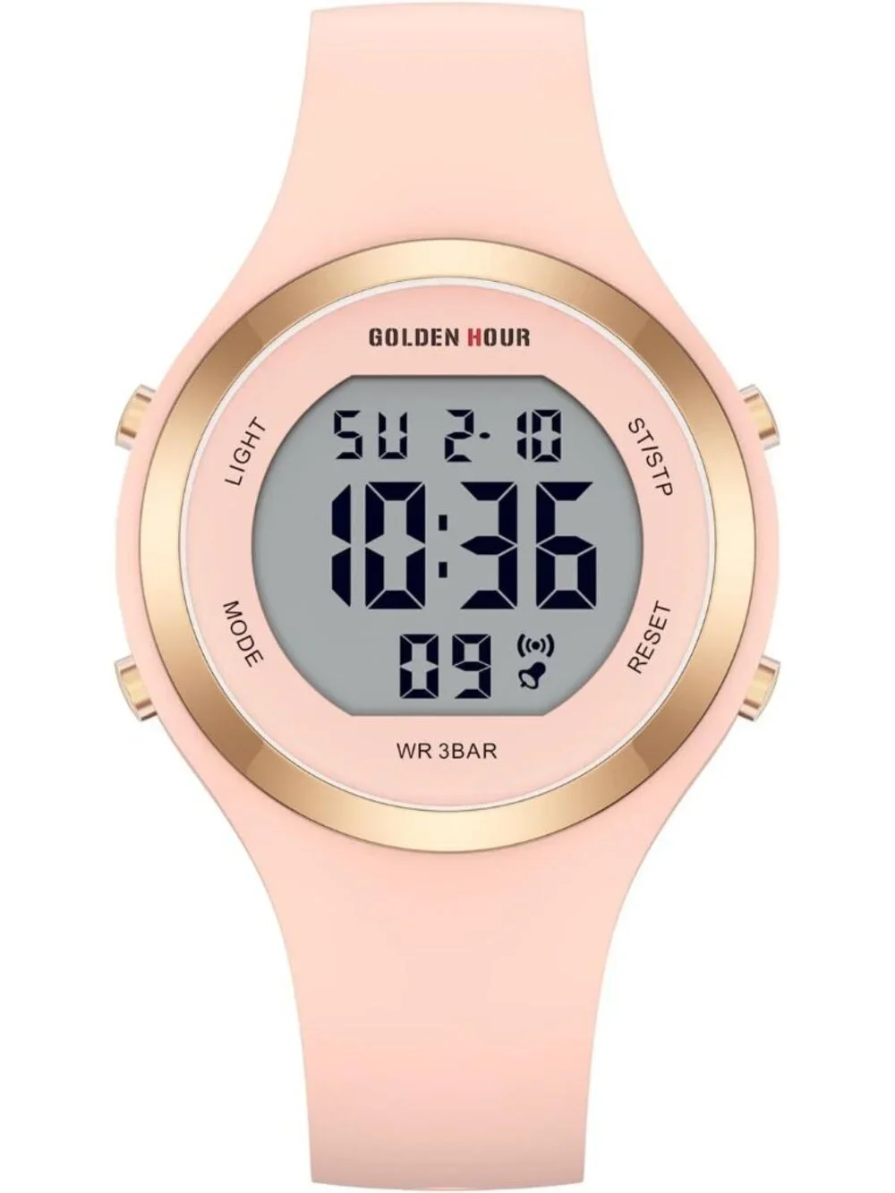 Women's Champagne Waterproof Sport Digital Chronograph Silicone Strap Watches